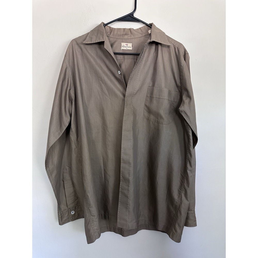 Vintage 1950s Neiman Marcus Army Olive Green Contrast Stitch Button Down MEDIUM